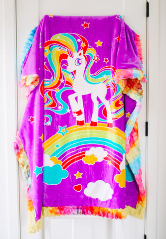 Glow in the Dark Rainbow Unicorn Plush Luxe Child Blanket