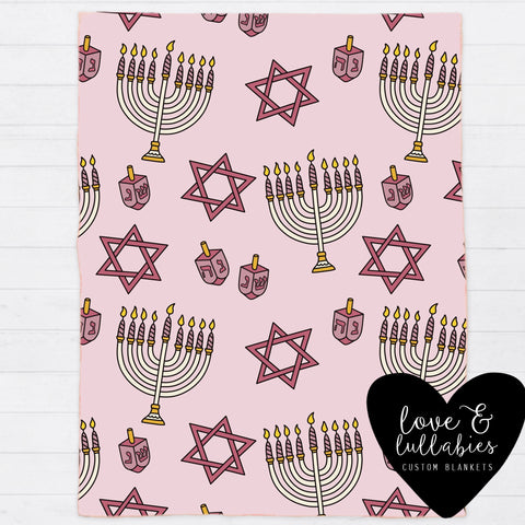 Pink Hanukkah Single Layer Luxe Blanket
