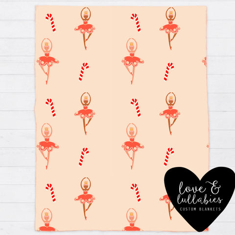 Candy Cane Ballerinas Single Layer Luxe Blanket